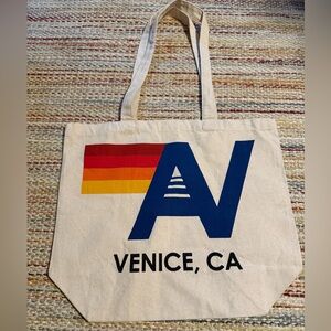Aviator Nation Cream Tote with Blue and Multicolor Design